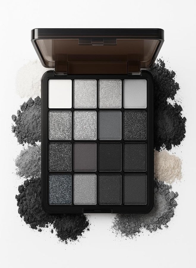 GOERTI Smoky Eyeshadow Palette, 16 Color Matte & Shimmer Glitter, High Pigment Blendable Long-Lasting Black Silver Gray Eyeshadow Set for Party Night-Out Looks (Black) - Image 1