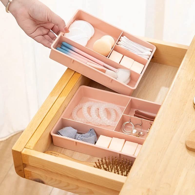 HOME CUBE 1 Pc Desk Drawer Organizer4 Part Multiuse Storage Box for OfficeBathroom Kitchen JewelleryMakeupJewelleryStationery Pink Color - Image 5