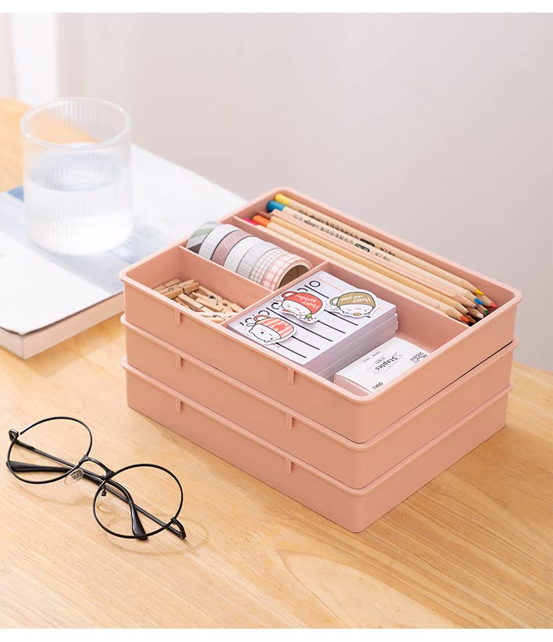 HOME CUBE 1 Pc Desk Drawer Organizer4 Part Multiuse Storage Box for OfficeBathroom Kitchen JewelleryMakeupJewelleryStationery Pink Color - Image 4