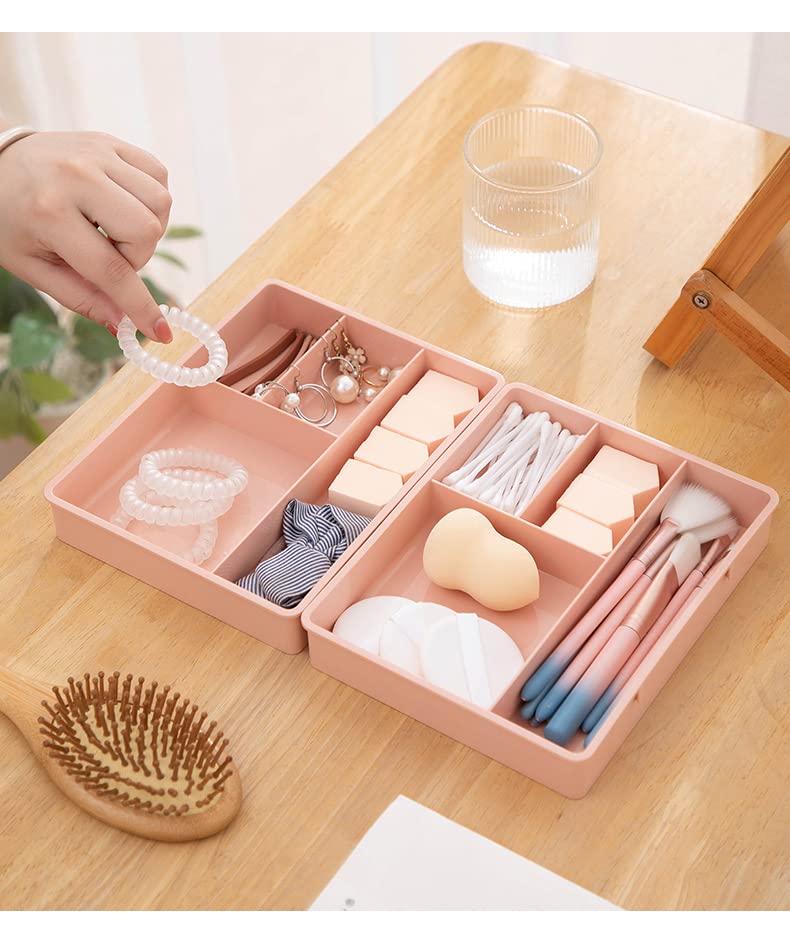 HOME CUBE 1 Pc Desk Drawer Organizer4 Part Multiuse Storage Box for OfficeBathroom Kitchen JewelleryMakeupJewelleryStationery Pink Color - Image 3