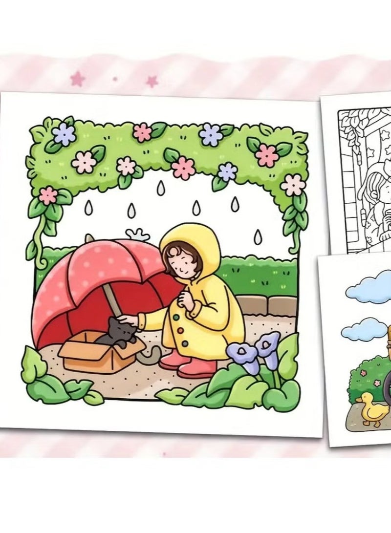 "Girl Moments" Coloring Book for Adults & Teens – Cute & Cozy Daily Relaxation Activity with Whimsical Illustrations of Girls Reading with Pets, Perfect for Stress Relief, Cozy Spaces & Holiday Gifting - Image 4