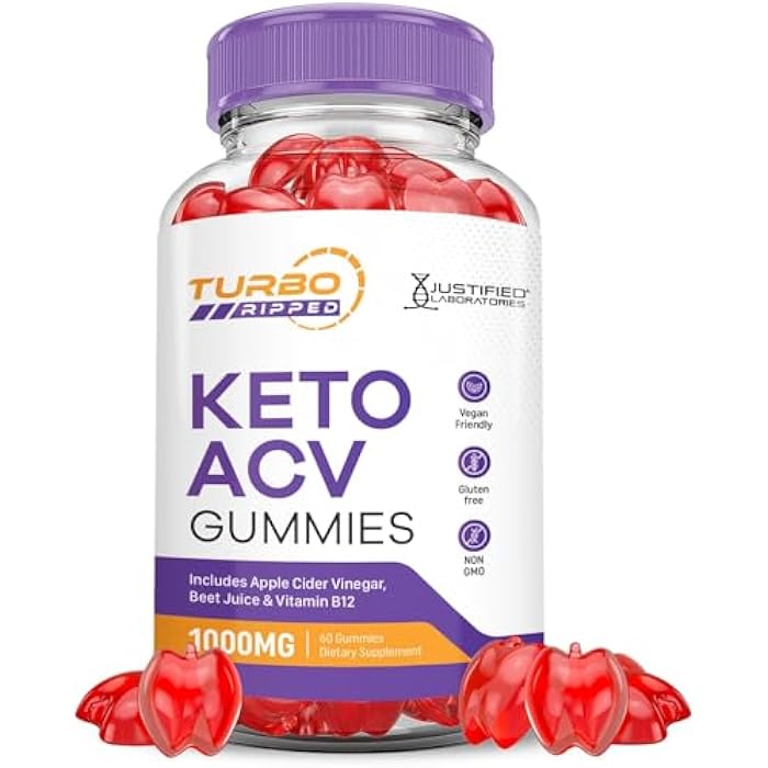 Justified Laboratories Turbo Ripped Keto ACV Gummies Advanced Formula 1000MG Turbo Ripped Keto Gummies Apple Cider Vinegar Formulated with Pomegranate Beet Juice Powder B12 Vegan Non GMO 60 Gummys - Image 1