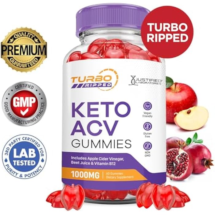 Justified Laboratories Turbo Ripped Keto ACV Gummies Advanced Formula 1000MG Turbo Ripped Keto Gummies Apple Cider Vinegar Formulated with Pomegranate Beet Juice Powder B12 Vegan Non GMO 60 Gummys - Image 3