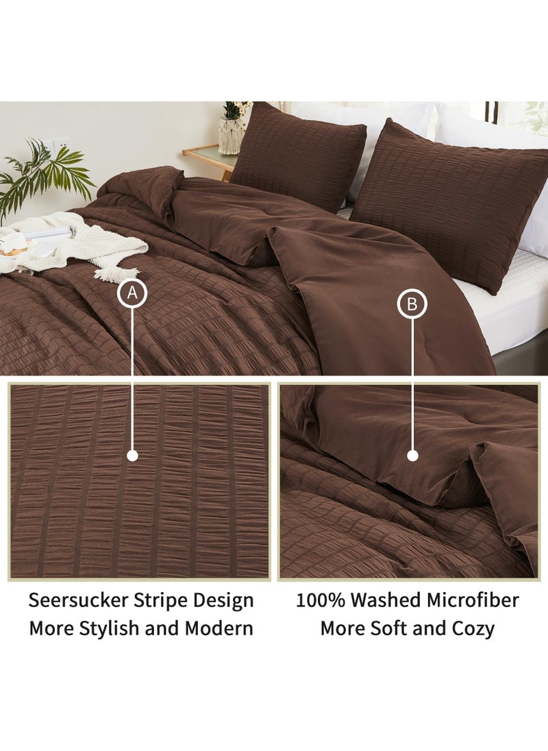 AveLom AveLom Brown Seersucker Twin Comforter Set (68x90 inches)  2 Pieces-100% Soft Washed Microfiber Lightweight Comforter with 2 Pillowcases  All Season Down Alternative Comforter Set for Bedding  - Image 4