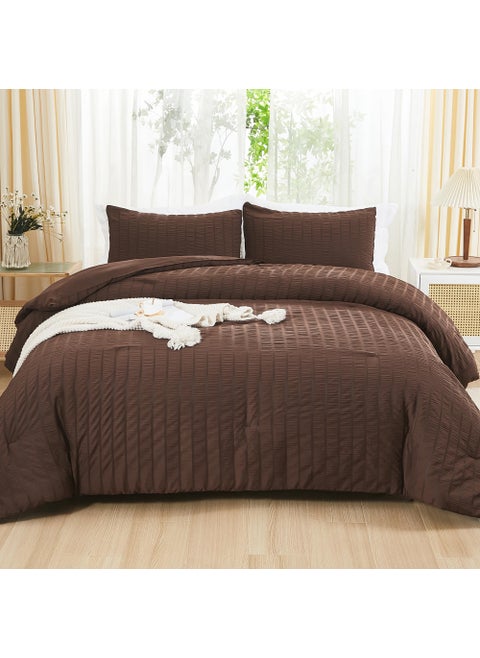 AveLom Brown Seersucker Twin Comforter Set (68x90 inches)  2 Pieces-100% Soft Washed Microfiber Lightweight Comforter with 2 Pillowcases  All Season Down Alternative Comforter Set for Bedding