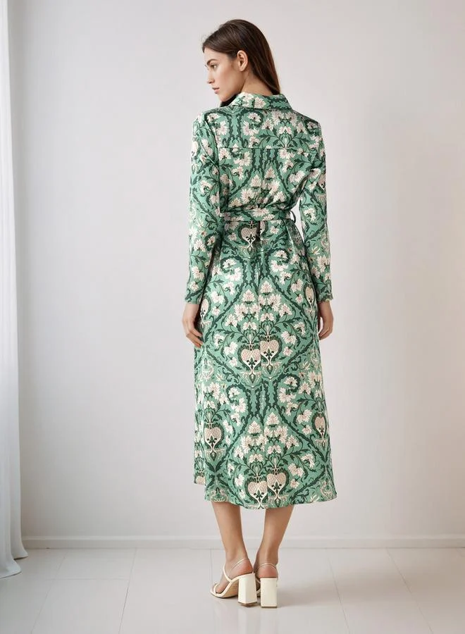 Splash FAV Floral Print Shirt Dress with Tie-Up Detail