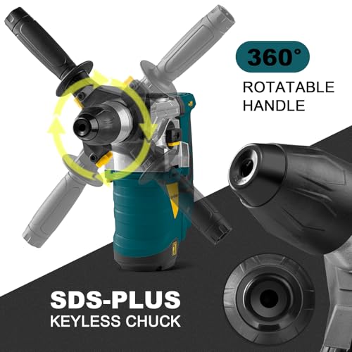 Enventor 1-1/4 Inch SDS-Plus 13A Heavy Duty Rotary Hammer Drill for Concrete Stone, Safety Clutch Electric Demolition Hammer Drill with 4 Functions, Vibration Control, Chisels, Drill Bits, Blue - Image 5