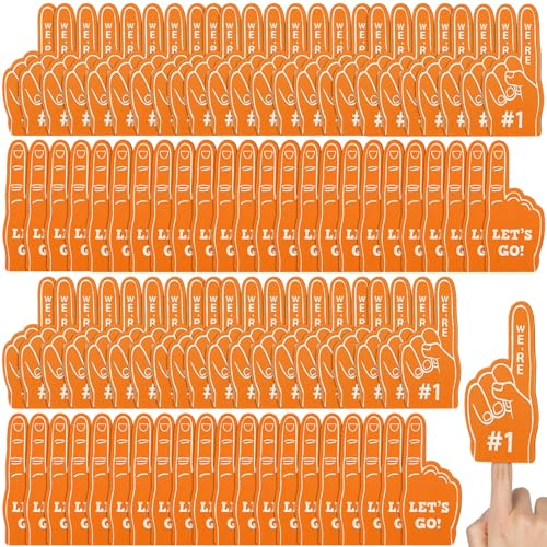Sinmoe 100 Pieces Mini Foam Finger Football Party Favors 1 Sports Fan Foam Finger Football Party Supply Basketball Baseball Soccer Sporting Events SuppliesOrange - Image 1
