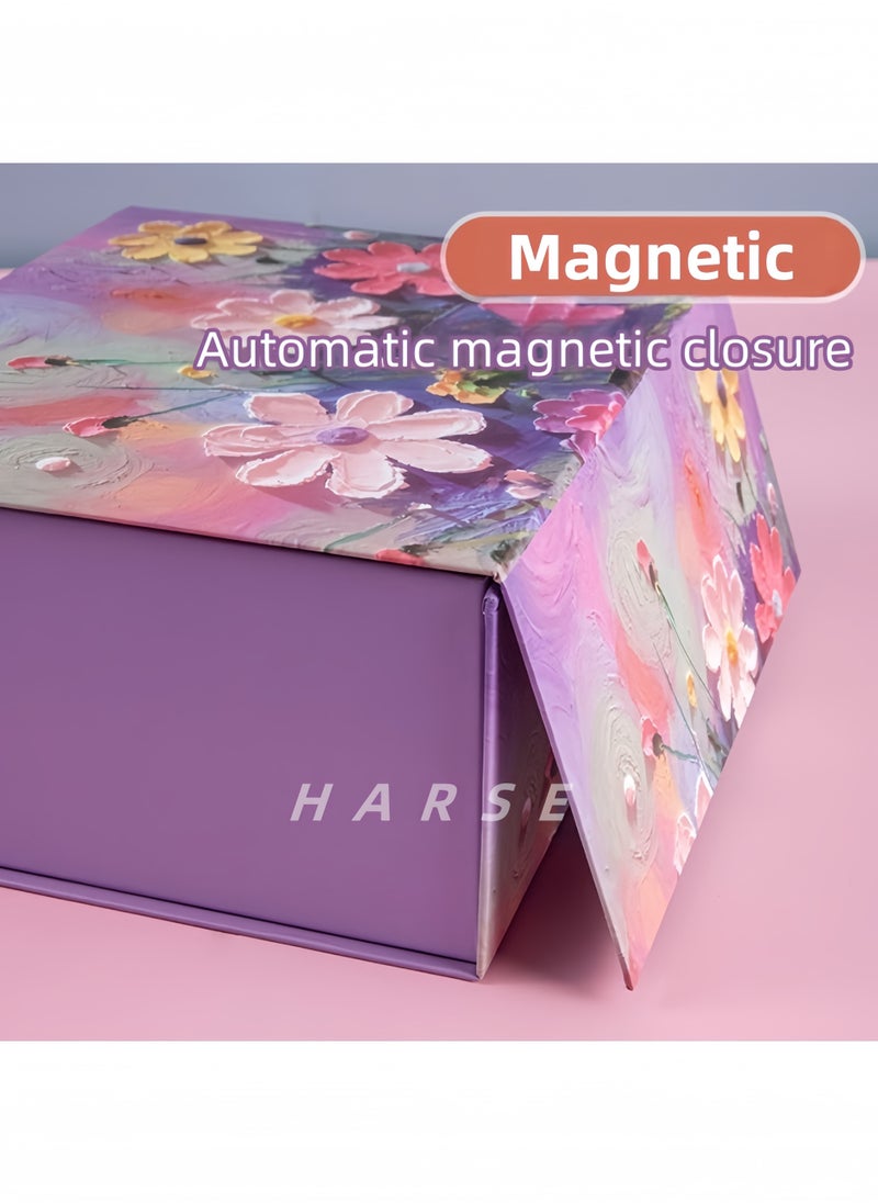 Harse Oil Painting Gift Box with Raffia and Matching Greeting Card, Medium Small Rigid Gift Boxes for Birthdays, Weddings, Mother’s Day, Party (24×11×21 cm)  - Image 2