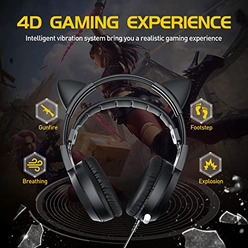 SOMIC G951black Gaming Headset for PC, PS4, Laptop: 7.1 Virtual Surround Sound Detachable Cat Ear Headphones LED, USB, Lightweight Self-Adjusting Over Ear Headphones Black - Image 3