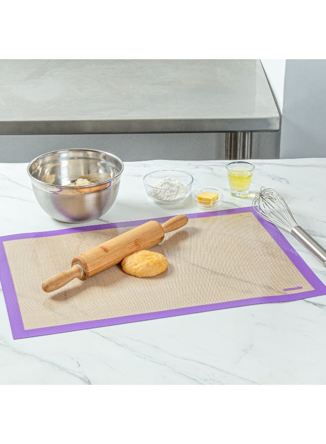 Restaurantware Full Size Baking Mat, 1 Heat-Resistant Cooking Mat - Allergen-Safe, Reusable And Ultra-Durable, Tan And Purple Silicone Nonstick Mat, For Pans And Rolling, 23.6 x 15.75 Inch - Image 3