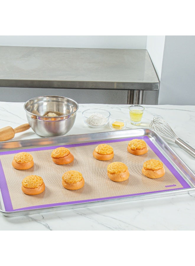 Restaurantware Full Size Baking Mat, 1 Heat-Resistant Cooking Mat - Allergen-Safe, Reusable And Ultra-Durable, Tan And Purple Silicone Nonstick Mat, For Pans And Rolling, 23.6 x 15.75 Inch - Image 4