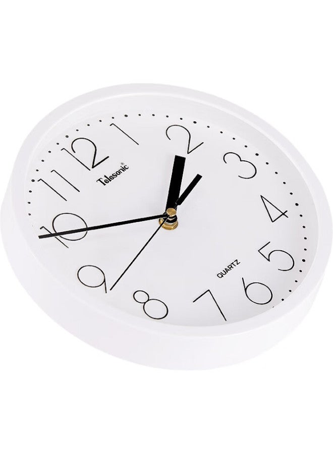 Telesonic Wall Clock, Creative And Stylish Living Room Minimalist Quartz Clock, White Wall Clock, Decorative Round Modern Clock, 23Cm - Image 1