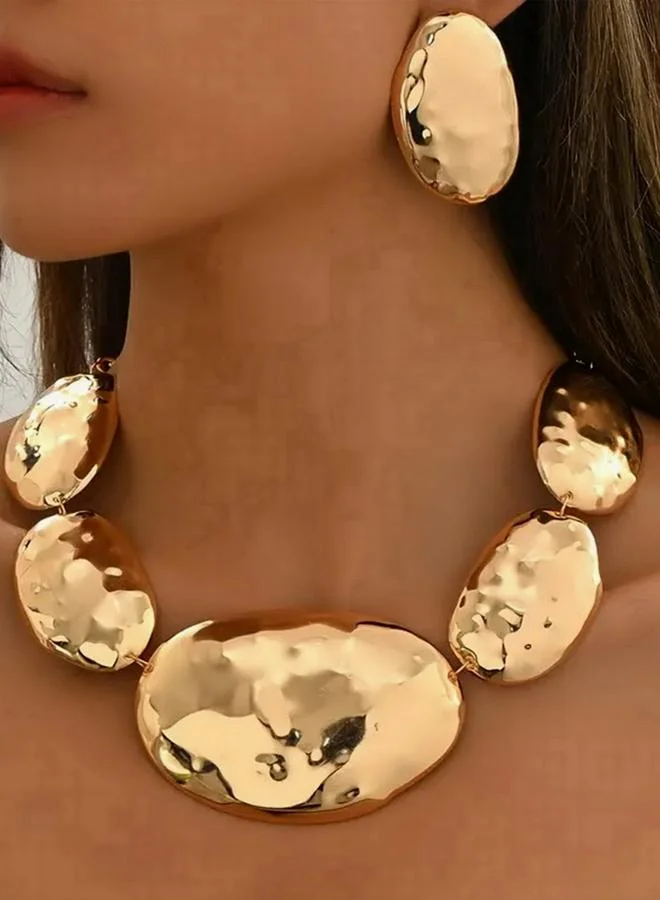 Take Two Take Two Hammered Texture Necklace and Earrings Jewelry Set