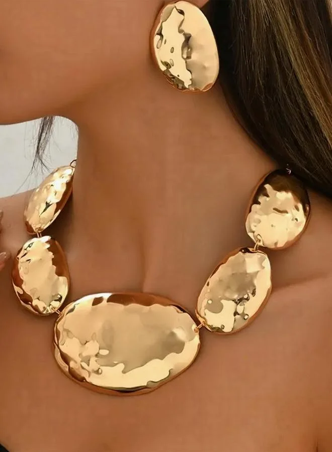 Take Two Take Two Hammered Texture Necklace and Earrings Jewelry Set