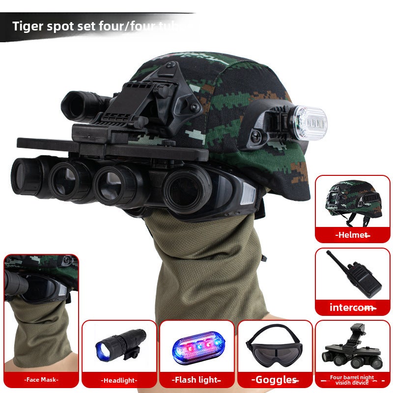 Generic Childrens camouflage outdoor tactical combat helmet FAST field chicken-eating equipment tactical soldier double tube night vision helmet Tiger spot package four_four tubes 