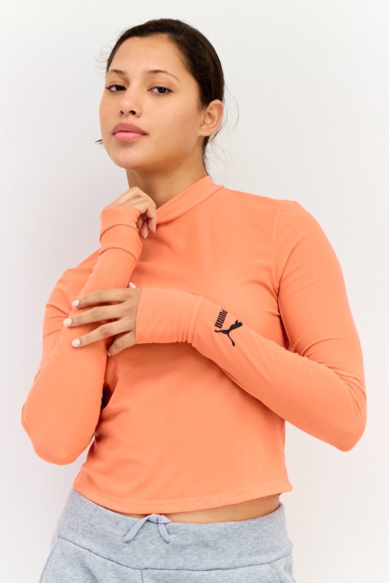 PUMA تي شيرت رياضي نسائي بأكمام طويلة مناسب للخارج، برتقالي - Image 1