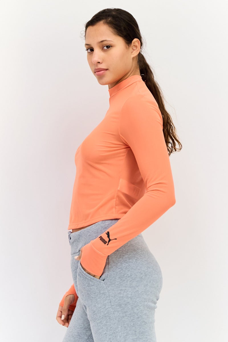 PUMA تي شيرت رياضي نسائي بأكمام طويلة مناسب للخارج، برتقالي - Image 2