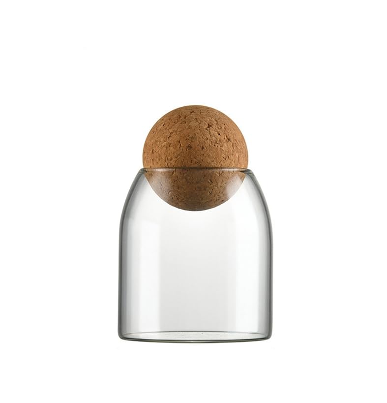 Jinshining Spherical Cork-Sealed Storage Tank,500ML/16Oz Clear Glass Storage Cute Canister Holder Ball Wood Cork Top,Cylinder Container Jar for Coffee,Spice,Candy Cool Terrarium Bottle,Storage and Organization - Image 1
