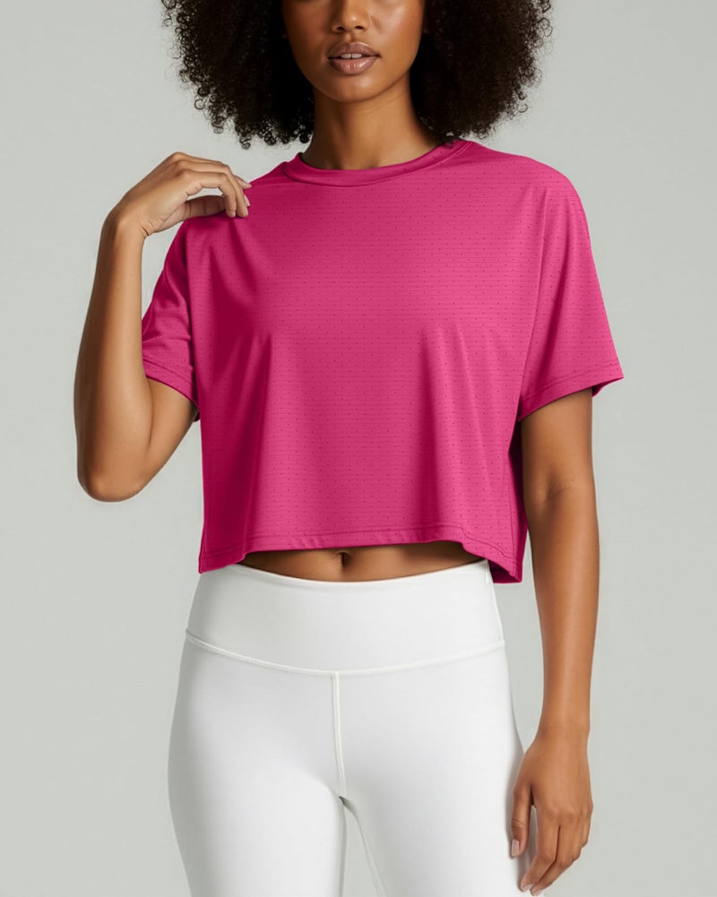 REALESSENTIALS Real Essentials 5 Pack: Women's Dry-Fit Breeze Tech Crop Tops â€“ Short Sleeve Athletic Workout, Yoga Tees (Available in Plus)- Set 1, XXL - Image 3
