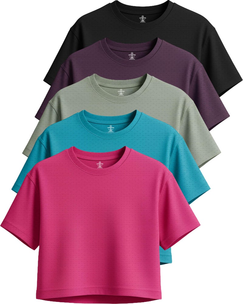 REALESSENTIALS Real Essentials 5 Pack: Women's Dry-Fit Breeze Tech Crop Tops â€“ Short Sleeve Athletic Workout, Yoga Tees (Available in Plus)- Set 1, XXL - Image 1