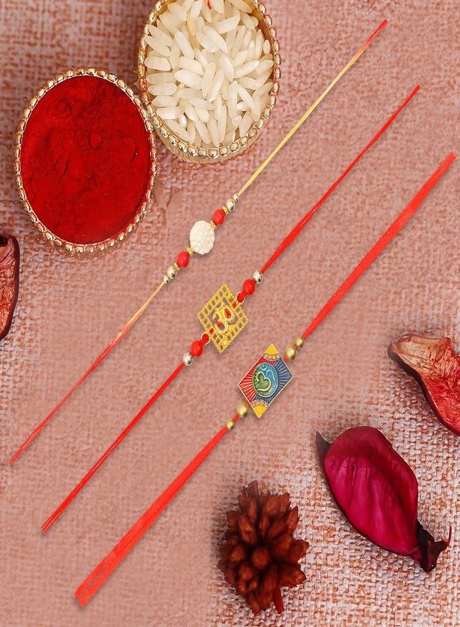 Vientiq Men's Set of 3 Om Pearl Rakhi for Brother Beaded Spiritual Rakhi Combo for Rakshabandhan Includes Roli & Chawal - Image 2