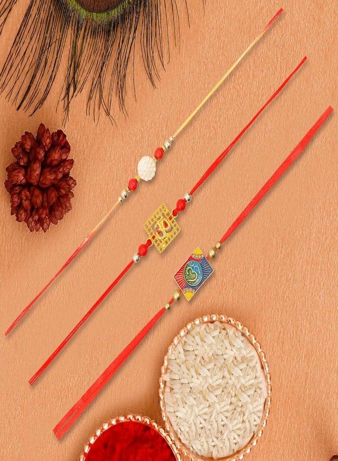 Vientiq Men's Set of 3 Om Pearl Rakhi for Brother Beaded Spiritual Rakhi Combo for Rakshabandhan Includes Roli & Chawal - Image 3