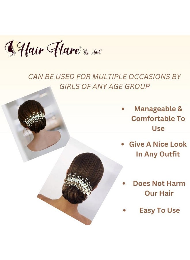 Hair Flare Hair Accessories For Women & Girls, Stylish For Wedding Artificial Flowers & Pearl Style Juda Bun Floral Bridal Brooch & Hair Pins Hairstyle Decoration Bride Clips 2640  - Image 3