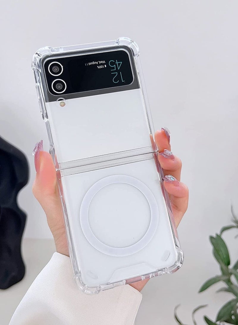 MUNTAQI Samsung Galaxy Z Flip 4 Magsafe Clear Case, With Magnetic and Support Wireless Charger, Transparent Shockproof and Drop-Proof Hard PC Phone Cover for Galaxy Z Flip 4 - Image 1