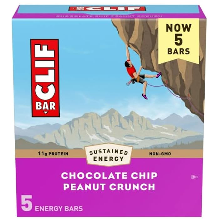 CLIF BAR - Chocolate Chip Peanut Crunch - Made with Organic Oats - 11g Protein - Non-GMO - Plant Based - Energy Bars - 2.4 oz. (5 Pack)