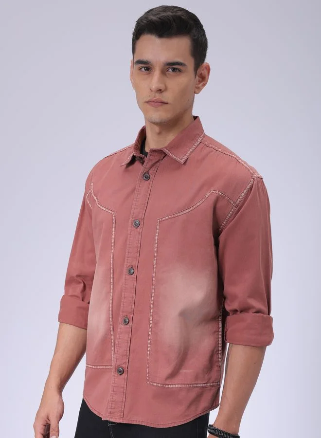 The Indian Garage Co Men Regular Fit Vintage Full Sleeves Cutaway Collar Street Wear Shirt