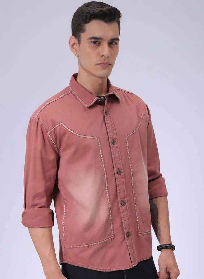 The Indian Garage Co Men Regular Fit Vintage Full Sleeves Cutaway Collar Street Wear Shirt