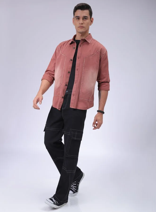 The Indian Garage Co Men Regular Fit Vintage Full Sleeves Cutaway Collar Street Wear Shirt