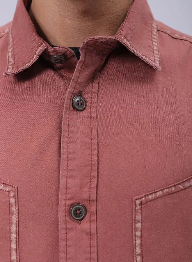 The Indian Garage Co Men Regular Fit Vintage Full Sleeves Cutaway Collar Street Wear Shirt