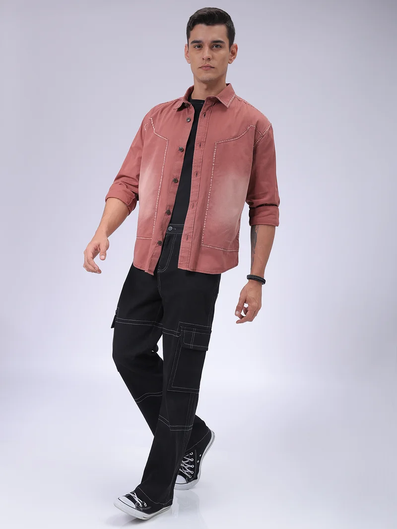 The Indian Garage Co Men Regular Fit Vintage Full Sleeves Cutaway Collar Street Wear Shirt
