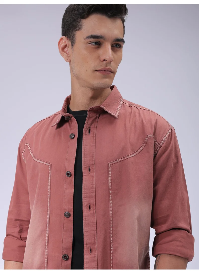 شركة المرآب الهندية Burgundy Regular Casual Plain Shirt