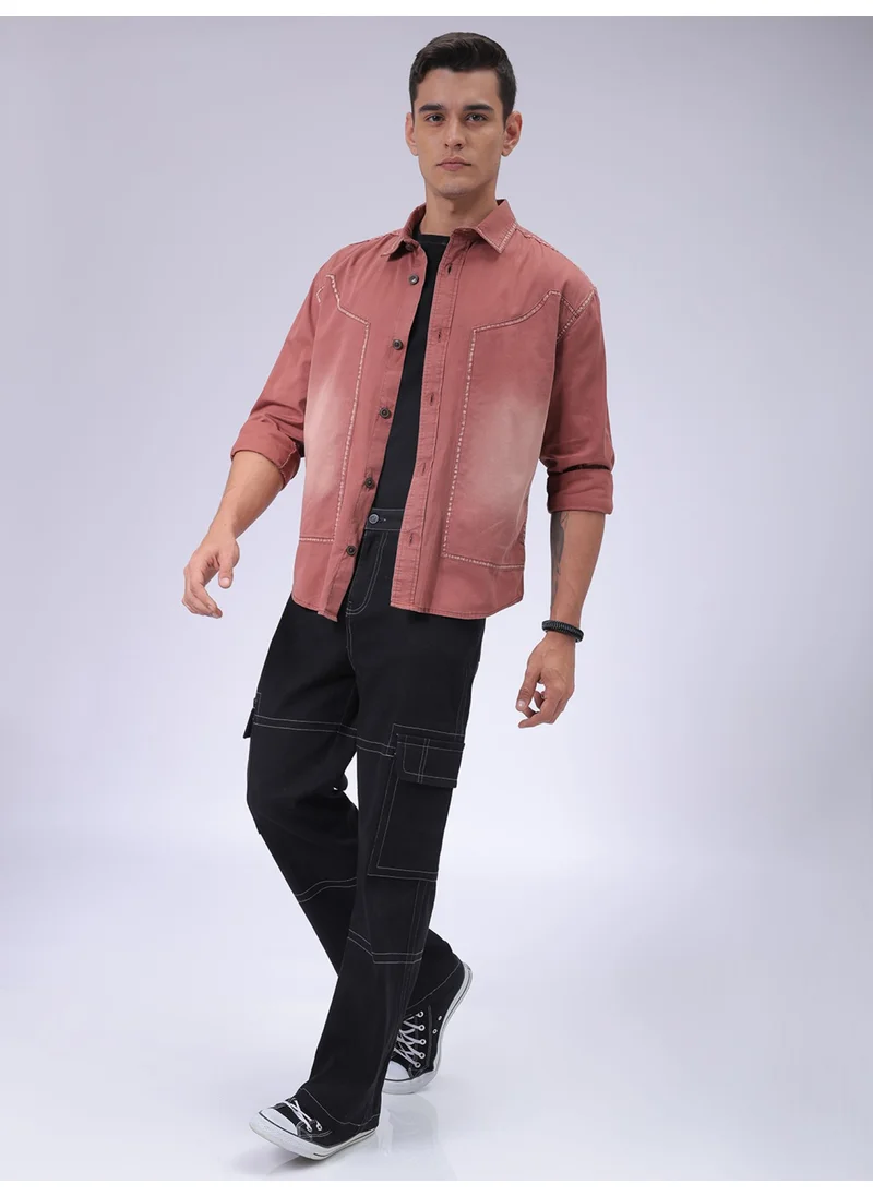 شركة المرآب الهندية Burgundy Regular Casual Plain Shirt