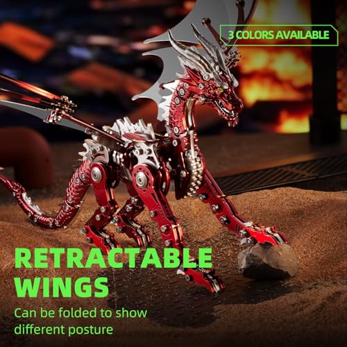 OreilleStar 3D Metal Dragon Puzzle Mechanical Model Building Kit Green and Red Assembly Puzzle for Adults Gift Red Dragon - Image 5