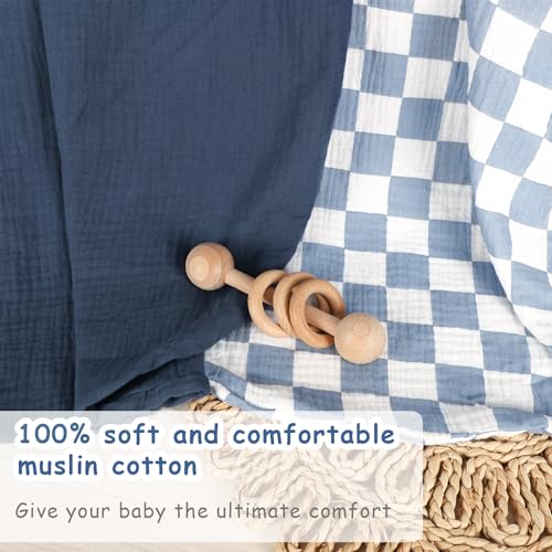 Hooyax Muslin Baby Lounger Cover 2 Pack - 100% Breathable Cotton Soft Infant Lounger Covers, Fits Most Standard Newborn Loungers & Pillows (Blue Checker + Navy) - Image 3