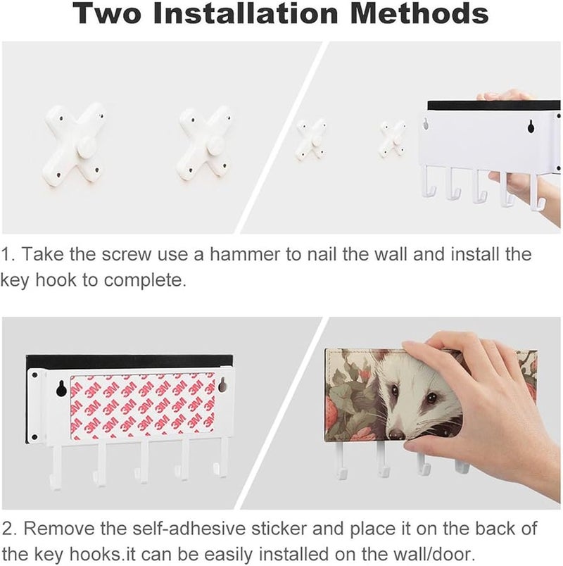 حامل مفاتيح حائطي من جلد PU بأبوسوم والورود مع 5 خطاطيف، منظف رف المفاتيح، تخزين المدخل - Image 4