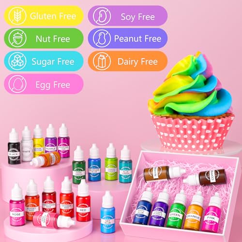 Cherrysea Food Coloring Set - 24 Color Food Grade Vibrant Food Dye Tasteless Liquid Color for Cake Decorating Baking Easter Egg Icing Fondant Cooking Slime Making DIY Supplies Kit - 0.35 Fl. oz (10 ml)/Bottles - Image 3