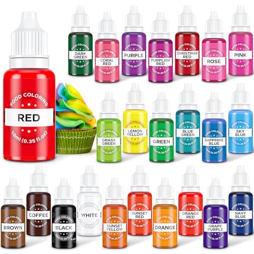 Cherrysea Food Coloring Set - 24 Color Food Grade Vibrant Food Dye Tasteless Liquid Color for Cake Decorating Baking Easter Egg Icing Fondant Cooking Slime Making DIY Supplies Kit - 0.35 Fl. oz (10 ml)/Bottles - Image 1