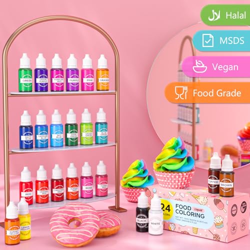 Cherrysea Food Coloring Set - 24 Color Food Grade Vibrant Food Dye Tasteless Liquid Color for Cake Decorating Baking Easter Egg Icing Fondant Cooking Slime Making DIY Supplies Kit - 0.35 Fl. oz (10 ml)/Bottles - Image 4