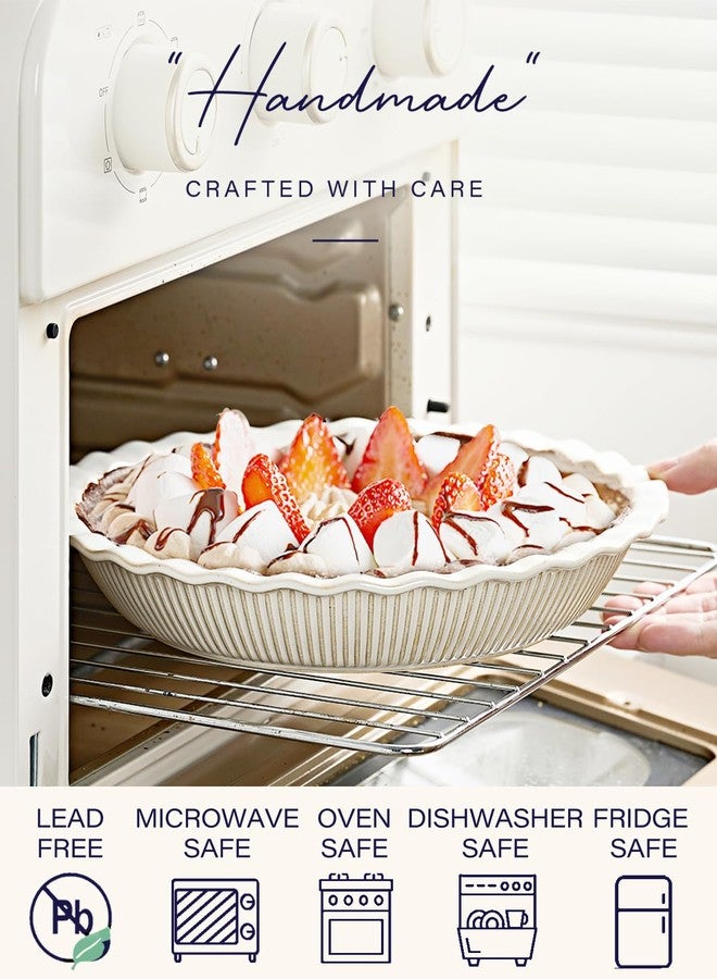 getstar Ceramic Pie Pan Set of 2, 9 inch Pie Dish for Baking, Non-Stick, Oven & Dishwasher Safe, Farmhouse Decor Quiche Baking Dish, Pie Plate, Deep Dish Pie Pan (Embossed Stripes+Dots) - Image 5