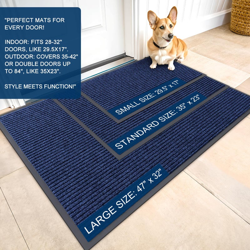 OLANLY Front Door Mat Indoor Outdoor Entrance, Waterproof Heavy Duty Doormat, Fade Resistant, Low Profile, Easy Clean Patio Porch Welcome Floor Mats for Entry, 29.5x17, Blue - Image 2