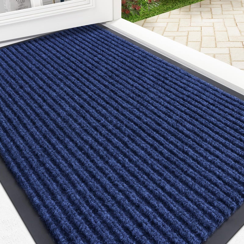 OLANLY Front Door Mat Indoor Outdoor Entrance, Waterproof Heavy Duty Doormat, Fade Resistant, Low Profile, Easy Clean Patio Porch Welcome Floor Mats for Entry, 29.5x17, Blue - Image 1