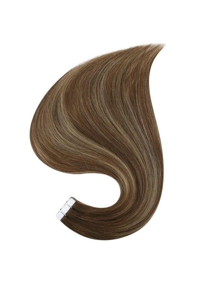 Full Shine Injection Tape in Hair Extensions 20 Inch Seamless Skin Weft Tape in Extensions Color 4 Brown Fading to 27 Blonde And 4 Brown Virgin Hair Extensions Real Human Hair 12.5 Gram 5 Pcs  - Image 4