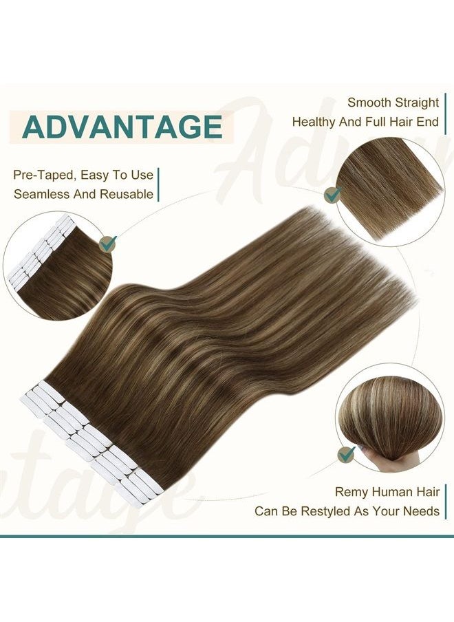 Full Shine Injection Tape in Hair Extensions 20 Inch Seamless Skin Weft Tape in Extensions Color 4 Brown Fading to 27 Blonde And 4 Brown Virgin Hair Extensions Real Human Hair 12.5 Gram 5 Pcs  - Image 2