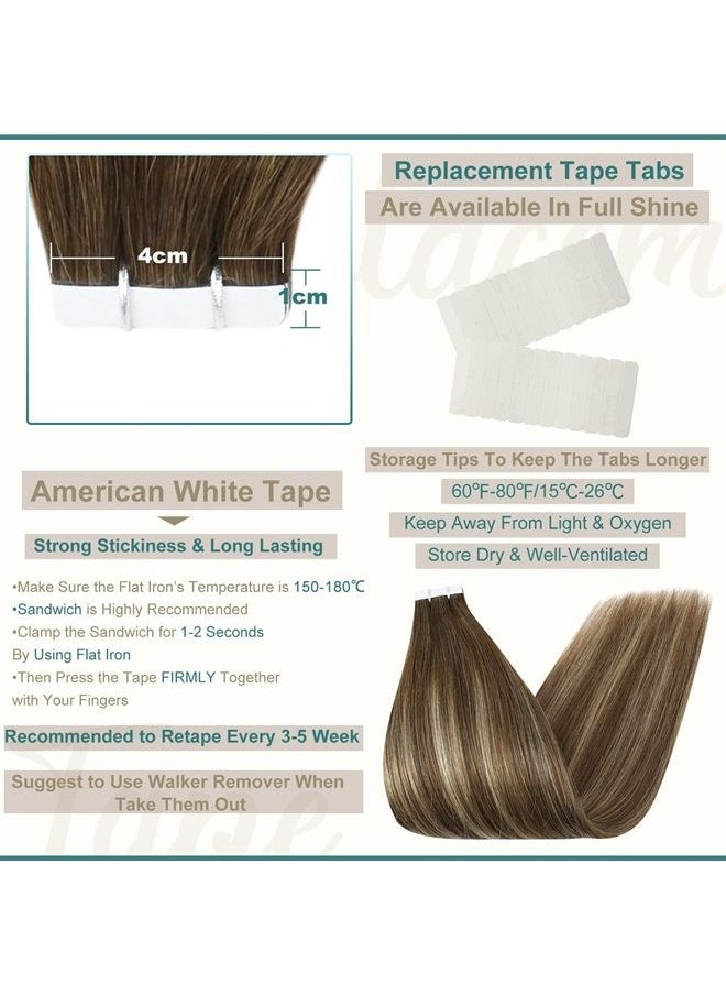 Full Shine Injection Tape in Hair Extensions 20 Inch Seamless Skin Weft Tape in Extensions Color 4 Brown Fading to 27 Blonde And 4 Brown Virgin Hair Extensions Real Human Hair 12.5 Gram 5 Pcs  - Image 3
