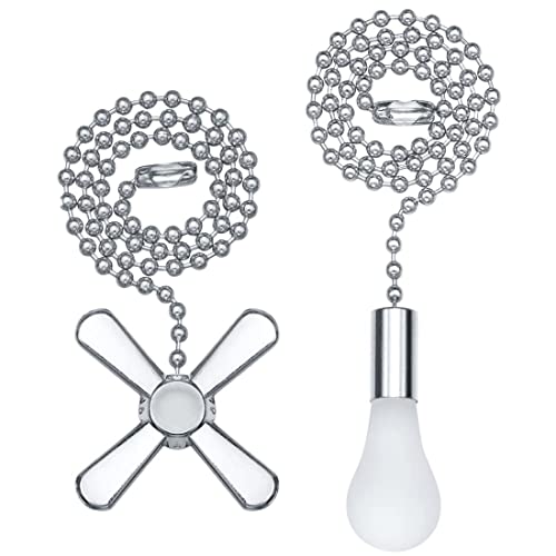 SmoTecQ Ceiling Fan Pull Chain Extender 2pcs 12inch Rustproof Copper Extension Chain with Frosted Glass Bulb and Fan Ornaments  Silver